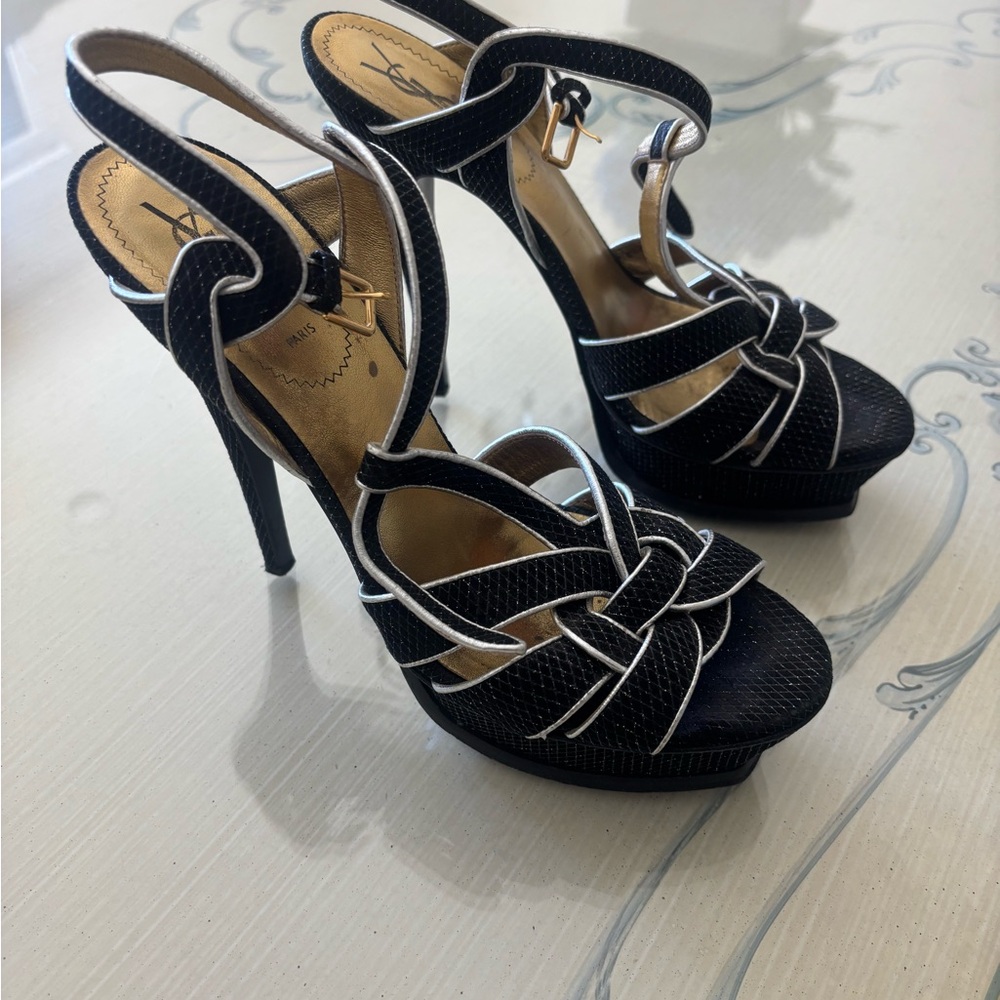 Yves Saint Laurent Black Strappy Heels